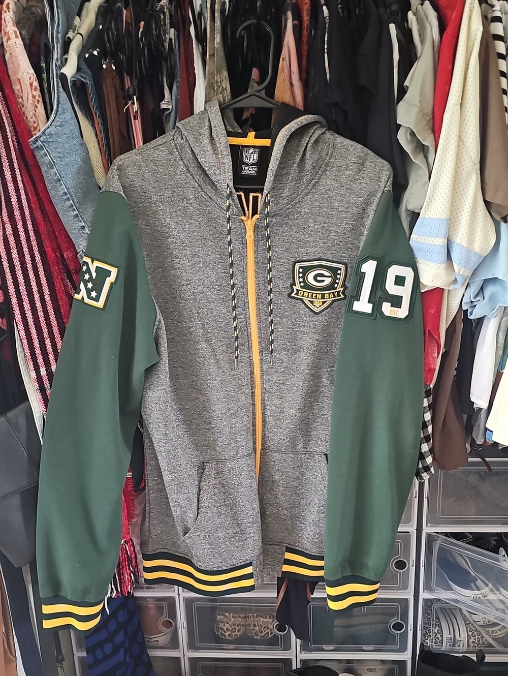 Green Bay NFL Team Grey & Green Hooded Zip Jacket